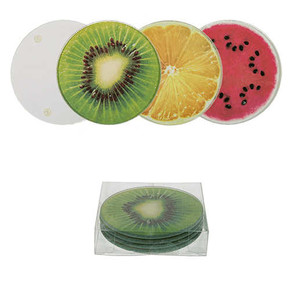 GLASS COASTER SET FRUITS Cam Bardak Altlıkları Meyveler - Thumbnail