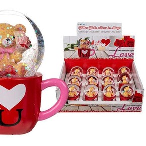 GLITTER GLOBE BEAR IN MUG I LOVE U Simli Su Küresi Ayıcık - Thumbnail