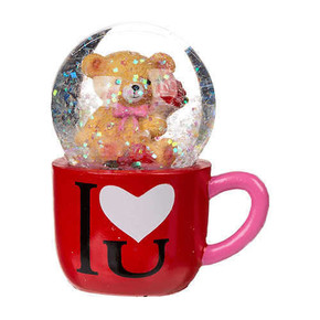 GLITTER GLOBE BEAR IN MUG I LOVE U Simli Su Küresi Ayıcık - Thumbnail