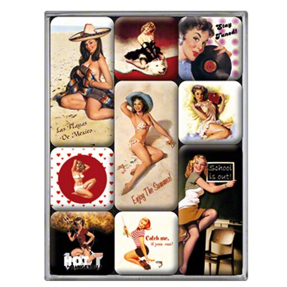 Nostalgic Art Pin-Up Beach Magnet Set 9 Parça