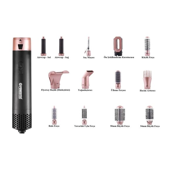 Powertec TR-6666 Ionic Series AirWrap Saç Şekillendirici ve Kurutma 13in 1 Profesyonel Set